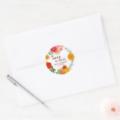 カラフルフローラリース – 日付の保存 ラウンドシール (封筒)