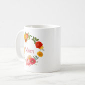 カラフルフローラリース – 母の日 コーヒーマグカップ (正面左)