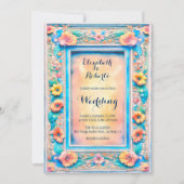 カラフルフローラロマン結婚ティック 招待状 (正面)