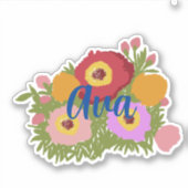 カラフルフローラ付き名前をカスタムする シール (正面)