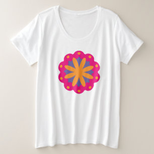 カラフルフローラ円形状 プラスサイズTシャツ