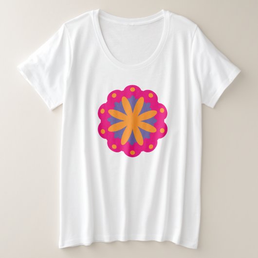 カラフルフローラ円形状 プラスサイズTシャツ (デザイン正面)