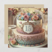 カラフルフローラ周年記念ケーキ編集可能 招待状 (正面/裏面)