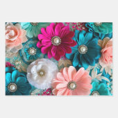 カラフルフローラ布アートラッピング紙シート ラッピングペーパーシート (正面)