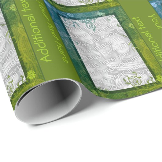 カラフルフローラ旋回フレームフォトパーソナライズされた ラッピングペーパー (ロールコーナー)