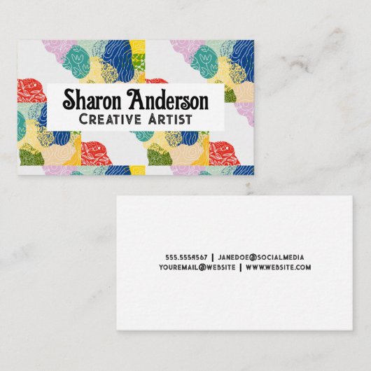 カラフルフローラ植物スケッチ | 芸術的 名刺 (正面/裏面)