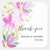 カラフルフローラ水彩手モノグラ色彩の鮮やかム スクエアシール (正面)