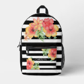カラフルフローラ水彩白黒アーストライプト プリントバックパック (正面)