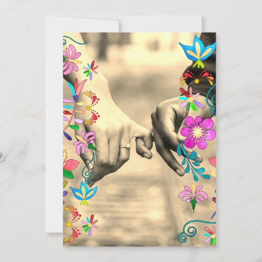 カラフルフローラ水彩色メキシ結婚カン 招待状 (裏面)