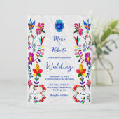 カラフルフローラ水彩色メキシ結婚カン 招待状 (スタンド正面)