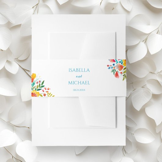 カラフルフローラ水彩野花結婚の 招待状ベリーバンド