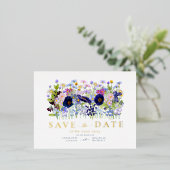 カラフルフローラ水結婚色の金ゴールド 箔招待状ポストカード (立ち正面)