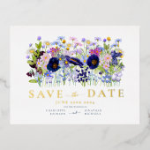 カラフルフローラ水結婚色の金ゴールド 箔招待状ポストカード (正面)