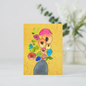 カラフルフローラ水色の花 ポストカード (スタンド正面)