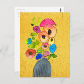 カラフルフローラ水色の花 ポストカード (正面/裏面)