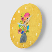 カラフルフローラ水色の花 ラージ壁時計 (傾斜)