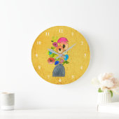 カラフルフローラ水色の花 ラージ壁時計 (ホーム)