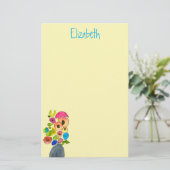 カラフルフローラ水色の花 便箋 (スタンド正面)