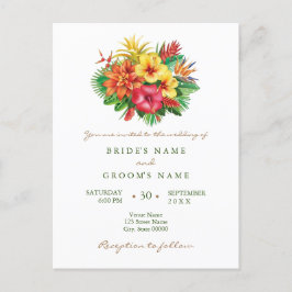カラフルフローラ熱帯結婚式招待状 ポストカード