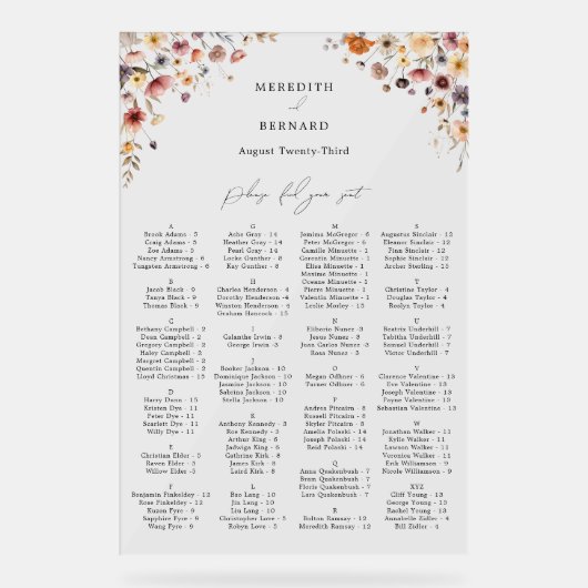 カラフルフローラ結婚のアクリル座席表 アクリルサイン (正面)