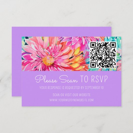カラフルフローラ結婚のQRコード格納装置 出欠カード (正面/裏面)