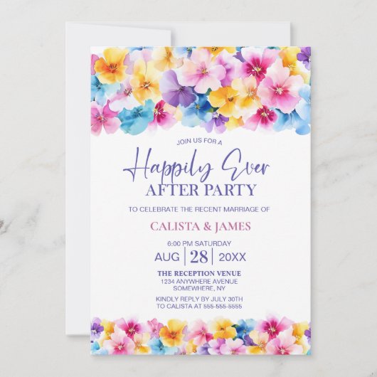 カラフルフローラ結婚アフターパーティー 招待状 (正面)