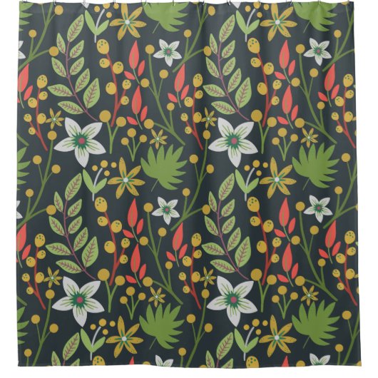 カラフルフローラ継ぎ目の無い花と離れ シャワーカーテン (正面)