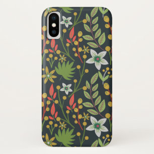 カラフルフローラ継ぎ目の無い花と離れ iPhone X ケース