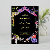 カラフルフローラ縁ど 箔招待状 (立ち正面)