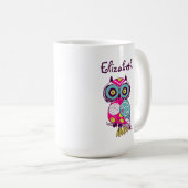 カラフルフローラ華美フクロウ名前をカスタムするマグカップ コーヒーマグカップ (正面右)