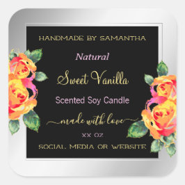 カラフルフローラ製品包装ラベル銀 スクエアシール