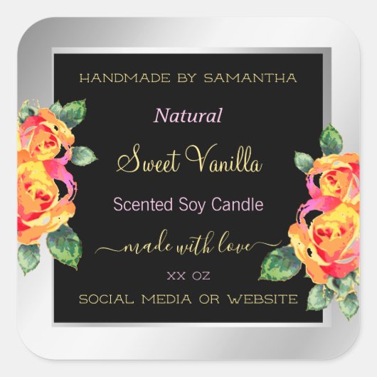 カラフルフローラ製品包装ラベル銀 スクエアシール (正面)