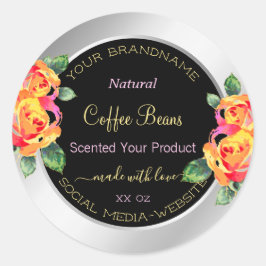 カラフルフローラ製品包装ラベル銀 ラウンドシール