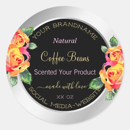 カラフルフローラ製品包装ラベル銀 ラウンドシール (正面)