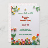 カラフルフローラ誕生日カード 招待状 (正面/裏面)