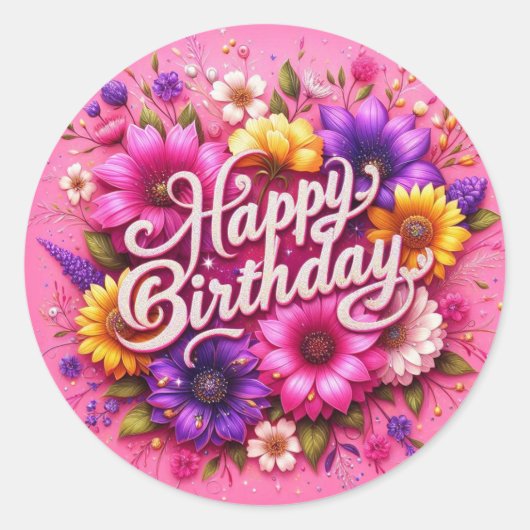 カラフルフローラ誕生日シール ラウンドシール (正面)