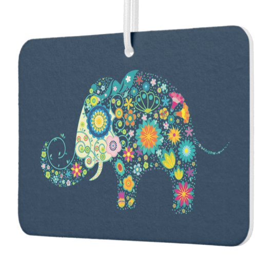 カラフルフローラ象イラストレーション カーエアーフレッシュナー (左)