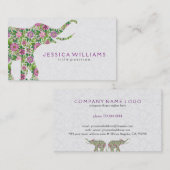 カラフルフローラ象イラストレーション 名刺 (正面/裏面)