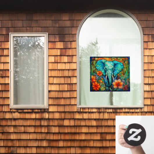 カラフルフローラ象フェイクステンドグラス ウィンドウサイン (ホームウィンドウ)
