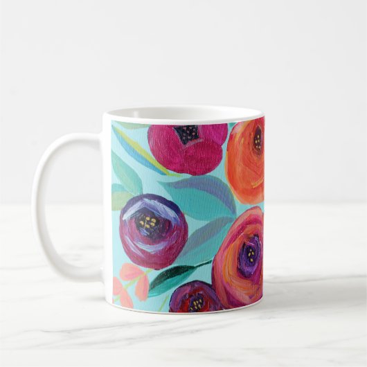 カラフルフローラ開花 コーヒーマグカップ (左)