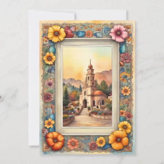 カラフルフローラ額入りチャペル結婚メキシコ 招待状 (裏面)