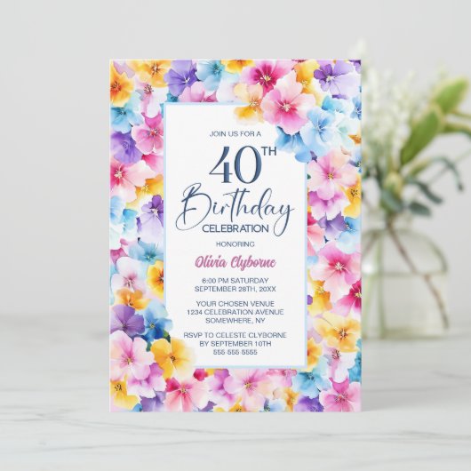 カラフルフローラ40歳の誕生日パーティー 招待状 (スタンド正面)