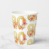 カラフルフローラ80番目の誕生日金ゴールド番号80パーティー 紙コップ (裏面)