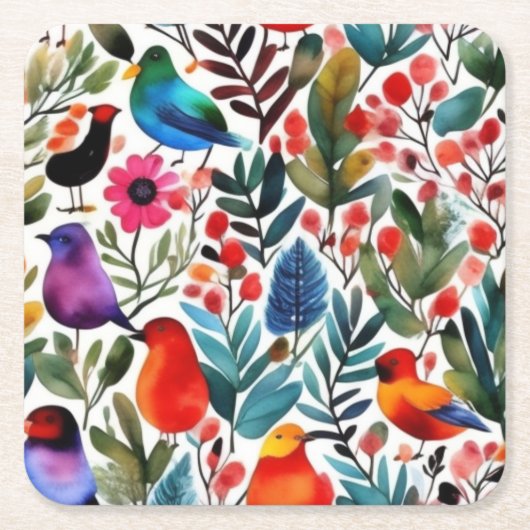 カラフルフローラ スクエアペーパーコースター (正面)