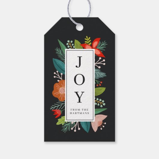 カラフルフローラ&パインフレームホリデイ ギフトタグ (正面)