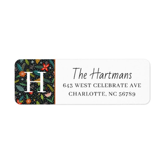 カラフルフローラ&パイン | Monogram冬の休日 ラベル (正面)