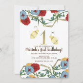 カラフルフローラ&ビーガーデンファースト誕生日 招待状 (正面)