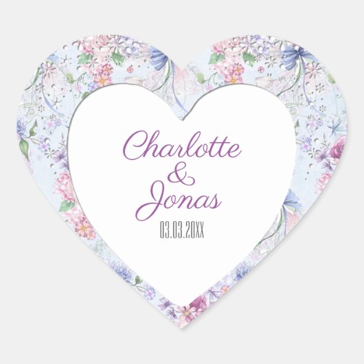 カラフルフローラ・フレーム – 日付の保存 ハートシール (正面)