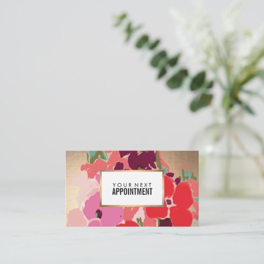 カラフルフローラ、金ゴールドサロンアポイントメントアラーム 予約カード (スタンド正面)