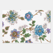カラフルフローラ – 黒、白、青の背景 ラッピングペーパーシート (正面2)